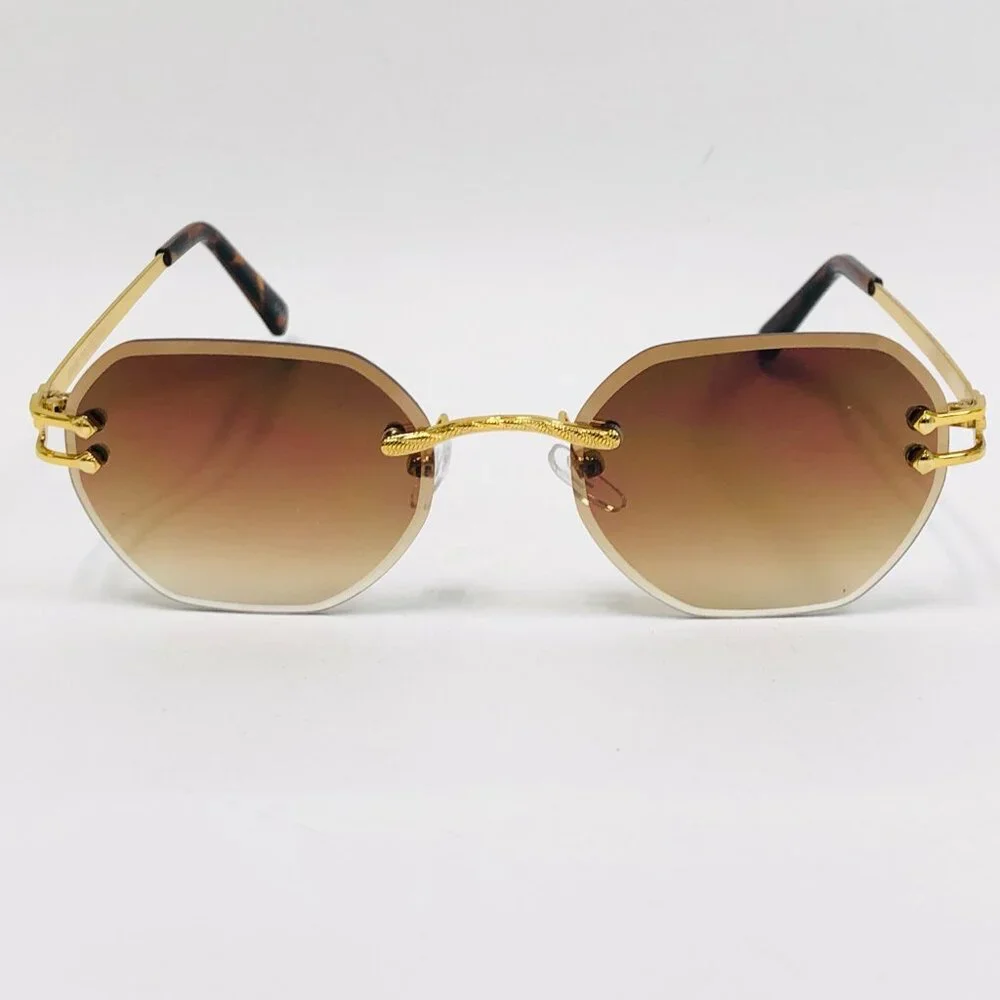 Men Sunglasses Brown Lens Square Gold Frame Street Wear Light‎ Weight Lentes New
